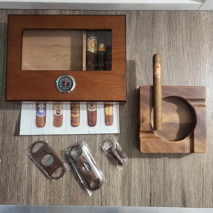 Cigar Humidor, Ashtray, and Cutter Set