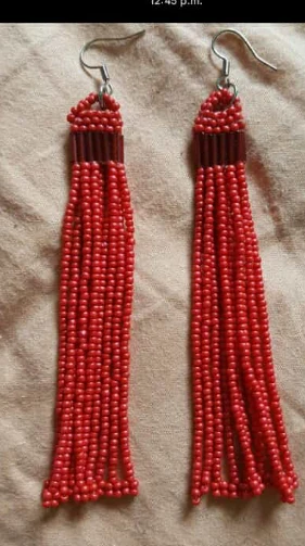 Red Beaded Tassel Earrings