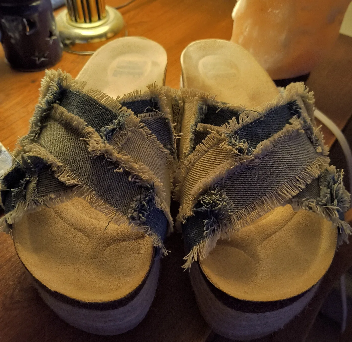 Denim Platform Sandals - Size 8