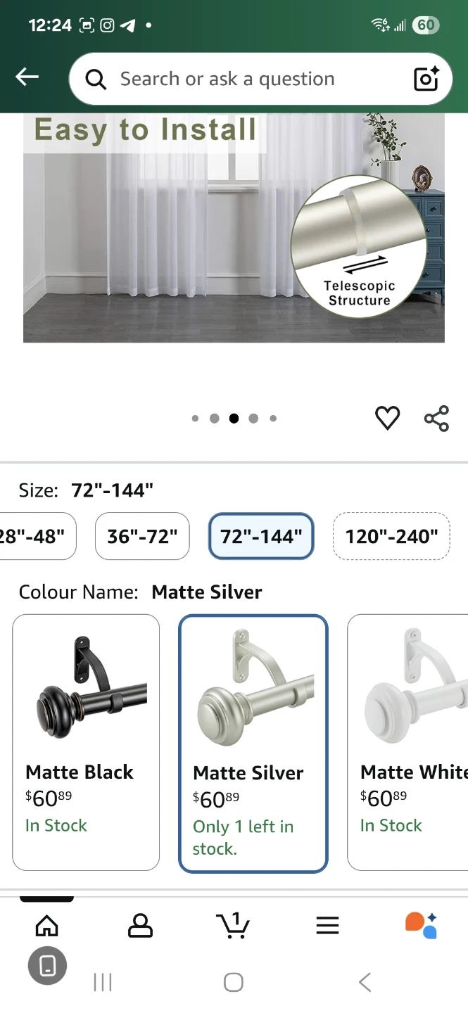 Vimayta Curtain Rod 72-144 Inches - Matte Silver - photo 3