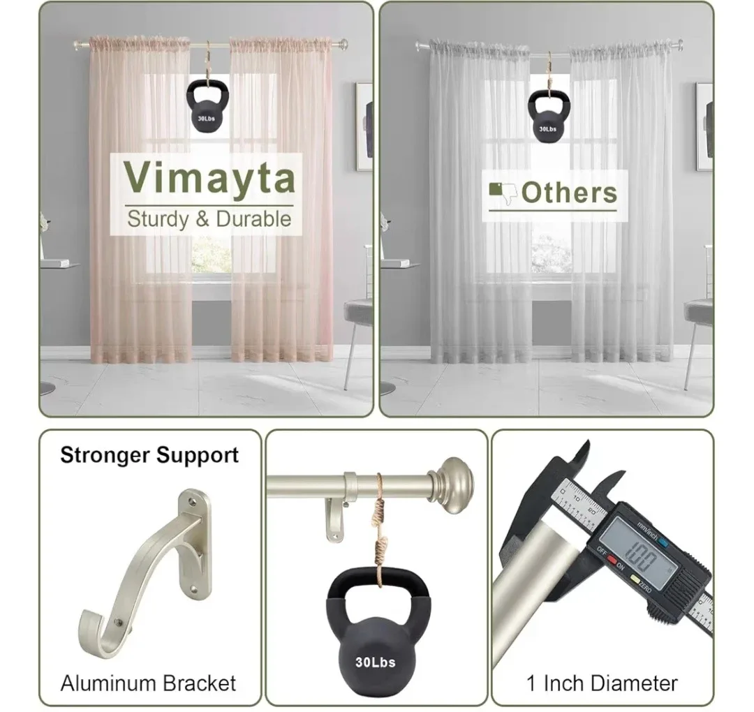 Vimayta Curtain Rod 72-144 Inches - Matte Silver image indicator(6)