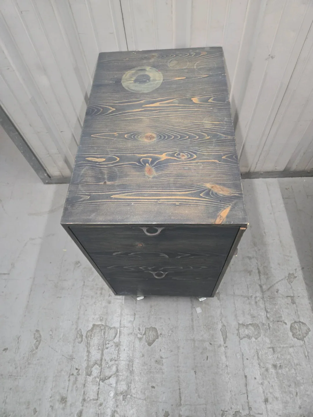 Wooden 2 draw file cabinet on wheeld image indicator(4)