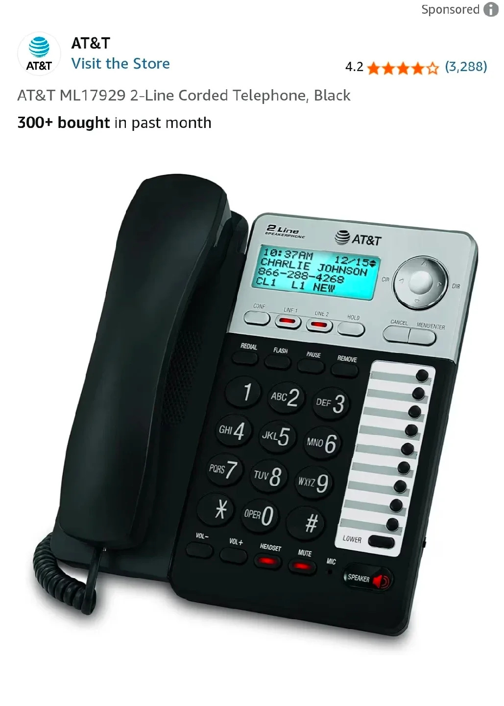 AT&T ML17929 2-Line Corded Telephone - Black image indicator(2)