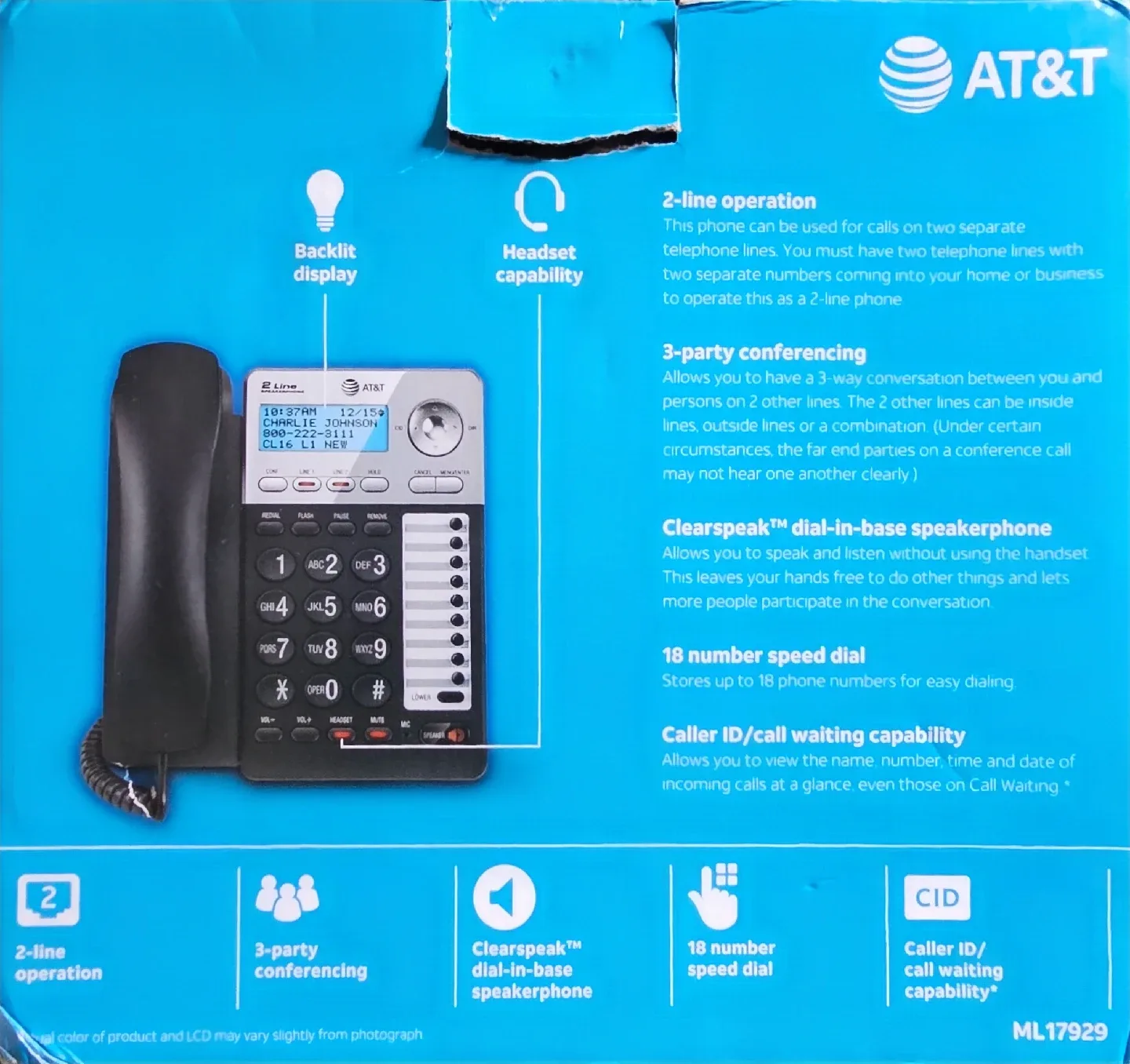 AT&T ML17929 2-Line Corded Telephone - Black image indicator(4)