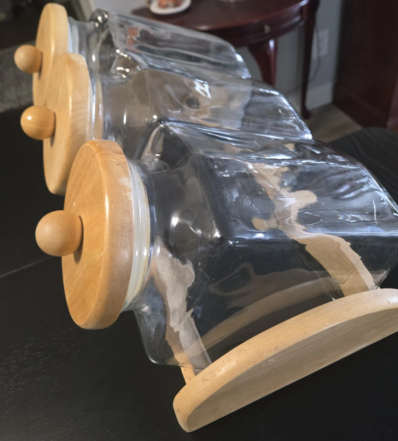 Vintage Glass Cannister Set with Wood Lids