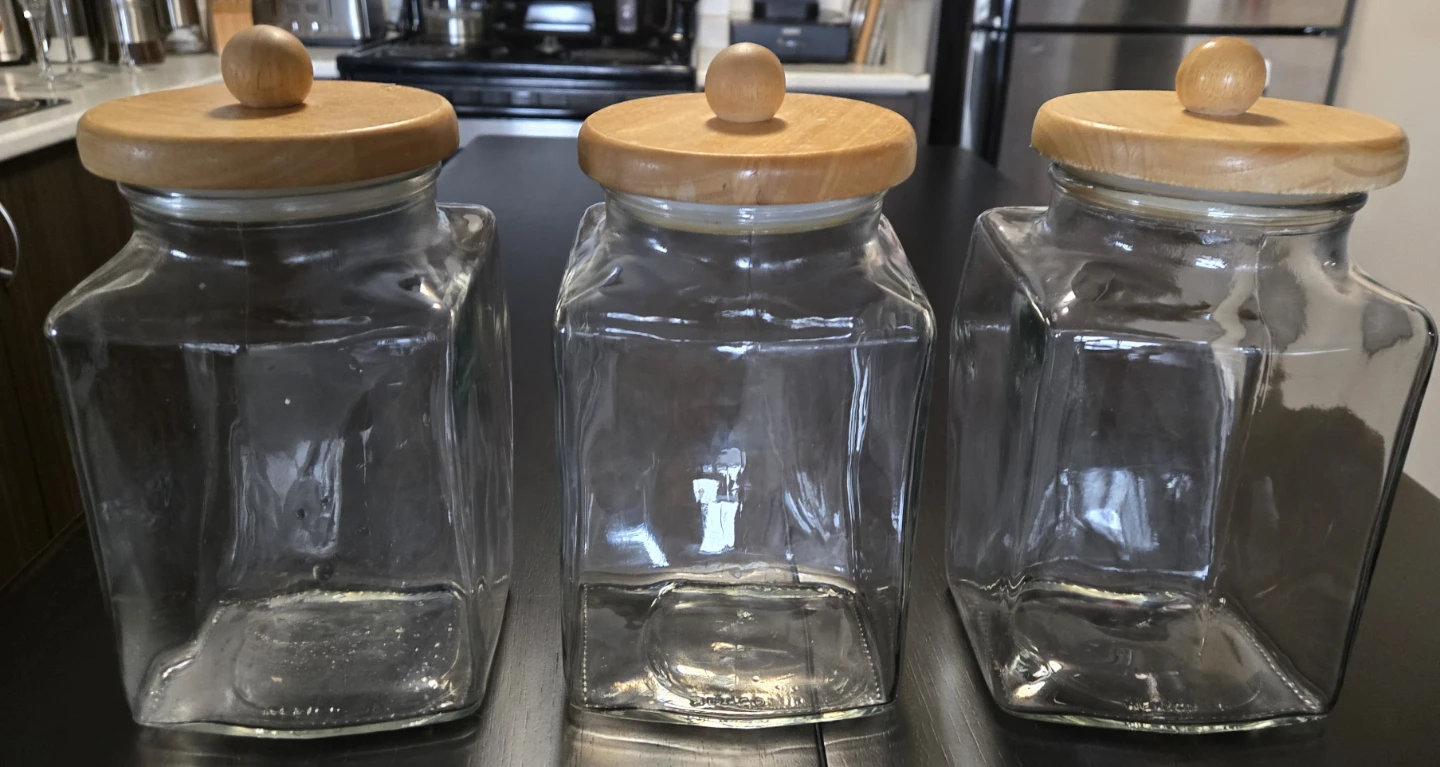 Vintage Glass Cannister Set with Wood Lids - photo 2