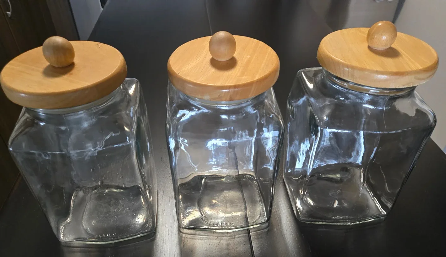 Vintage Glass Cannister Set with Wood Lids image indicator(3)