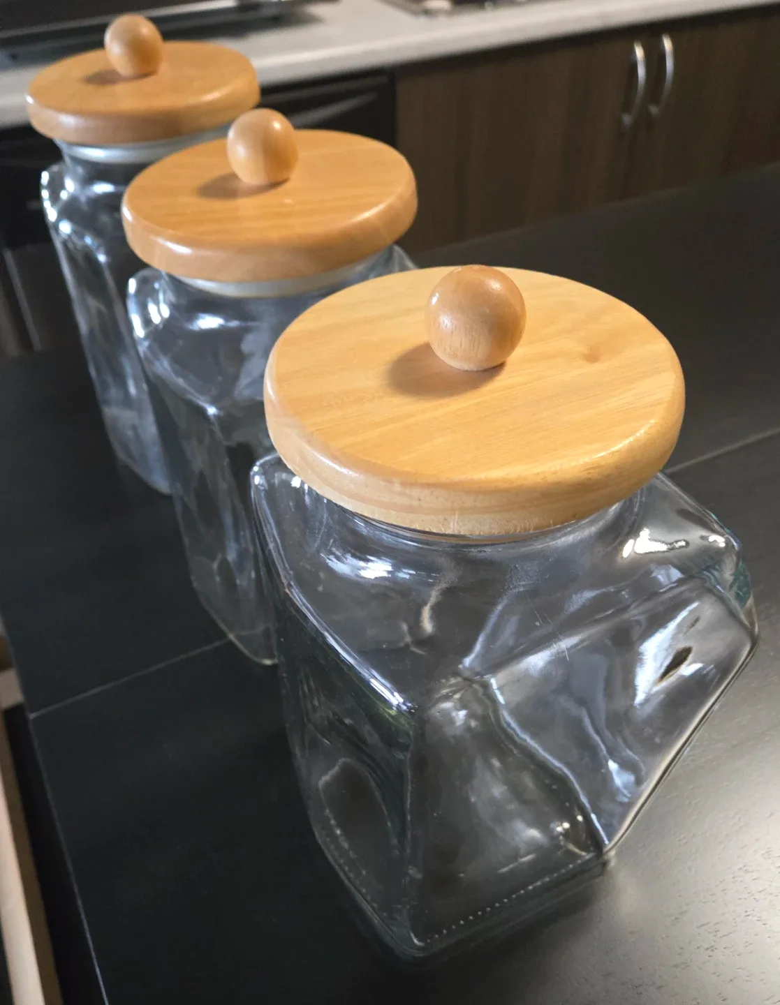 Vintage Glass Cannister Set with Wood Lids image indicator(4)