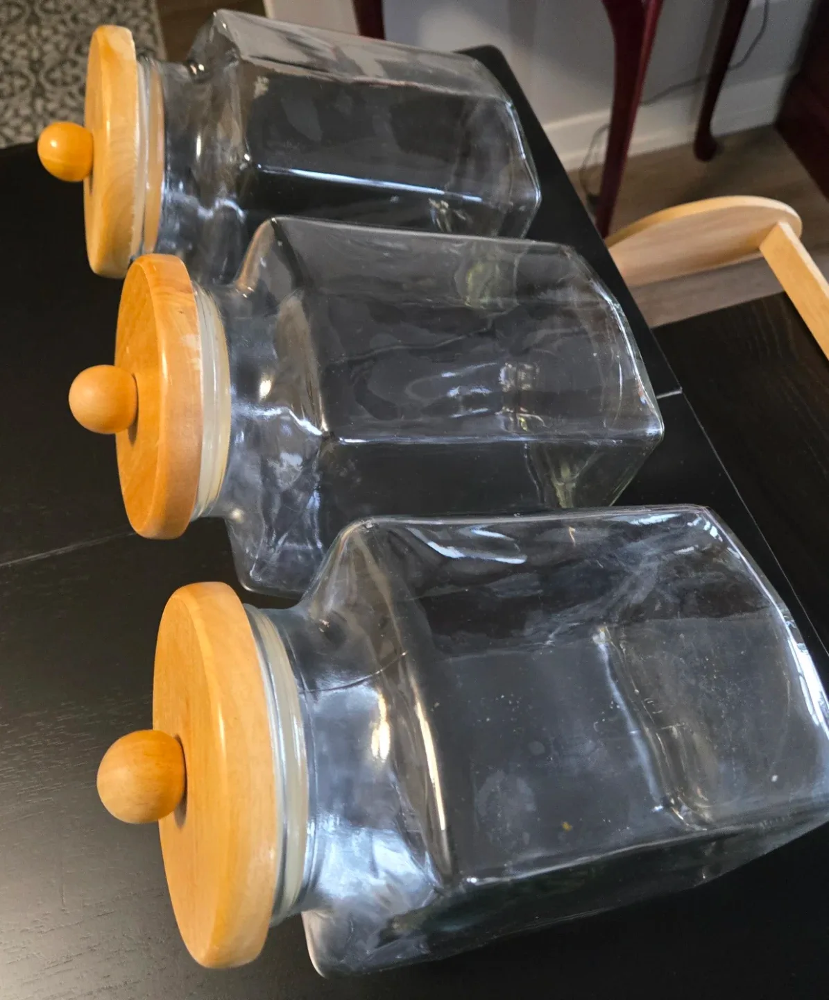 Vintage Glass Cannister Set with Wood Lids image indicator(5)