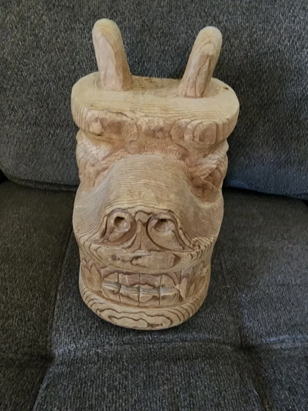Wooden Carved Face Sculpture