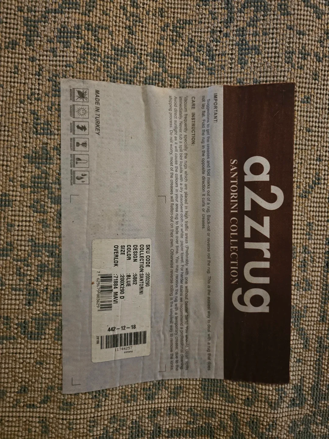 Santorini Collection A2Z Rug, Blue, 200x290 cm image indicator(2)