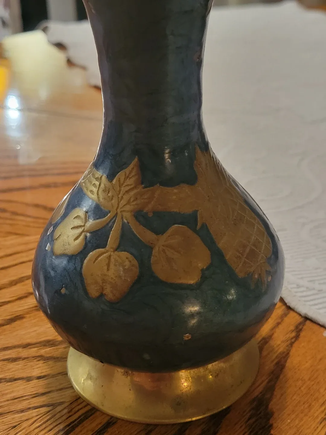 Vintage Brass Teal Fruit Motif Vase image indicator(4)