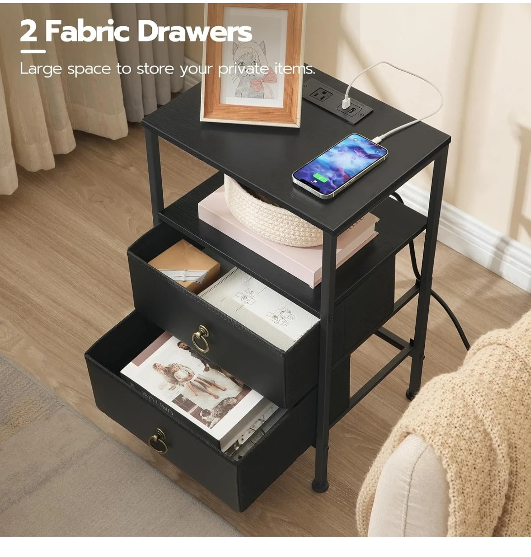 Set of 2 Black Nightstands - photo 3