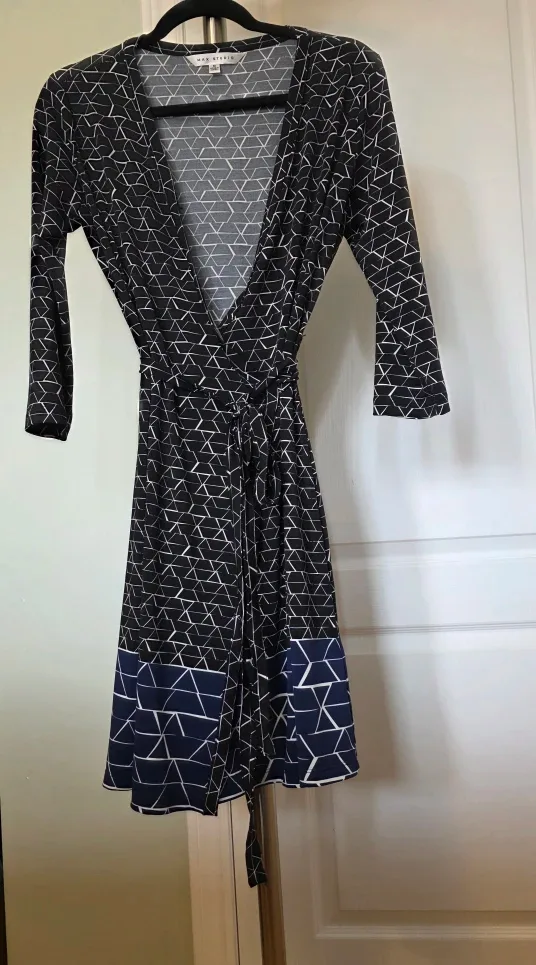 Mac Studio - Black and Blue Geometric Wrap Dress