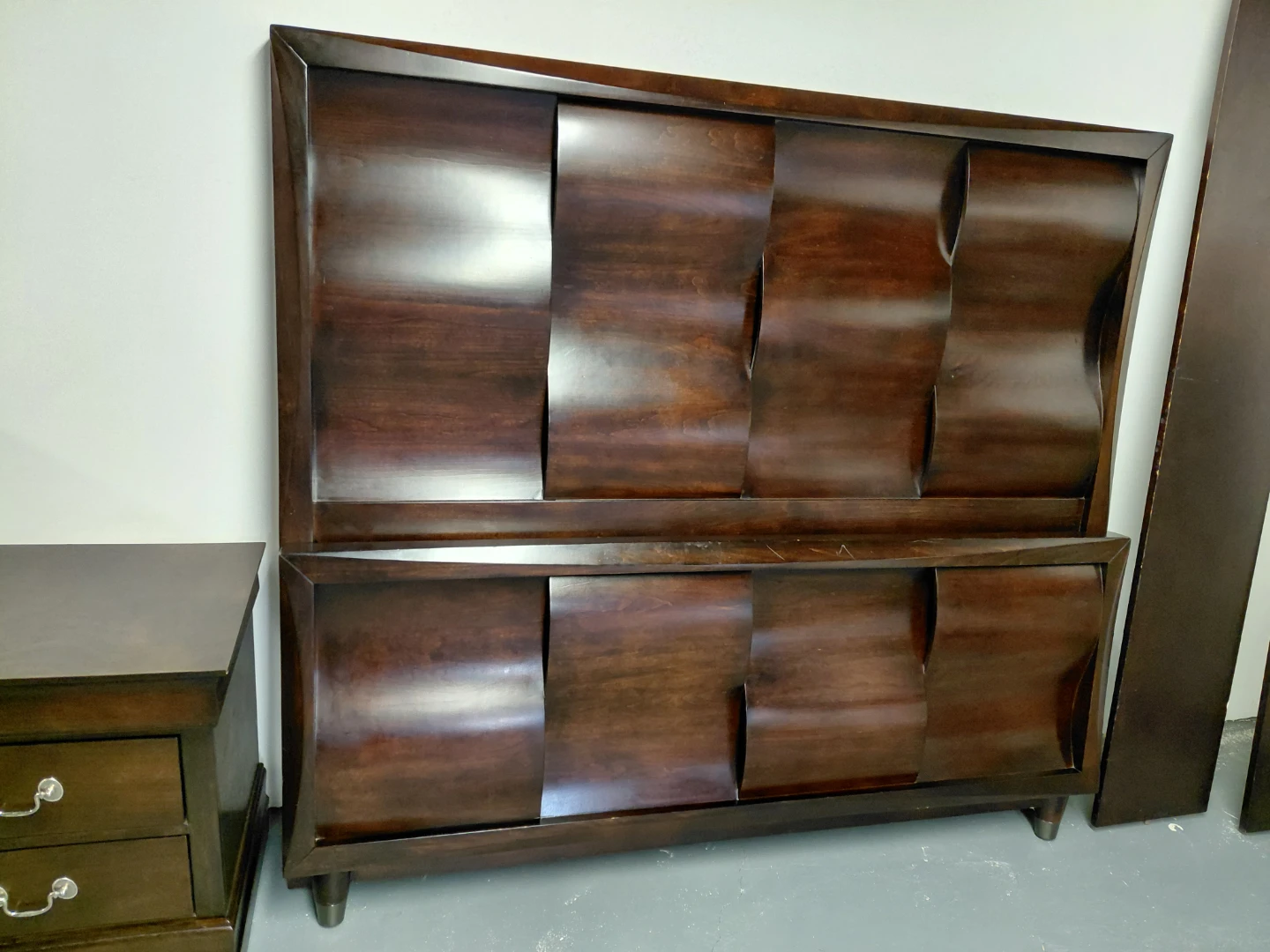 Dark Wood Queen Size Bedroom Set - Headboard & Nightstand
