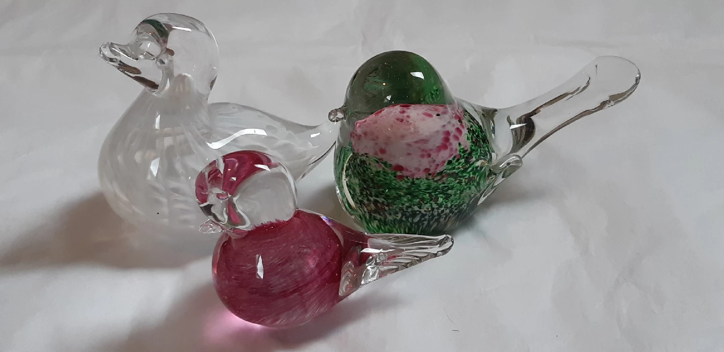 3 Glass Bird Figurines