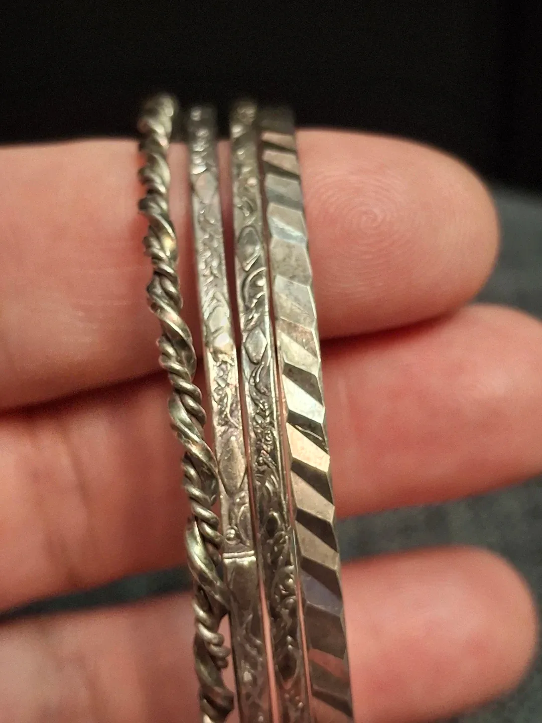 Sterling Silver Bangle Bracelet Set - 4 Pieces thumbnail