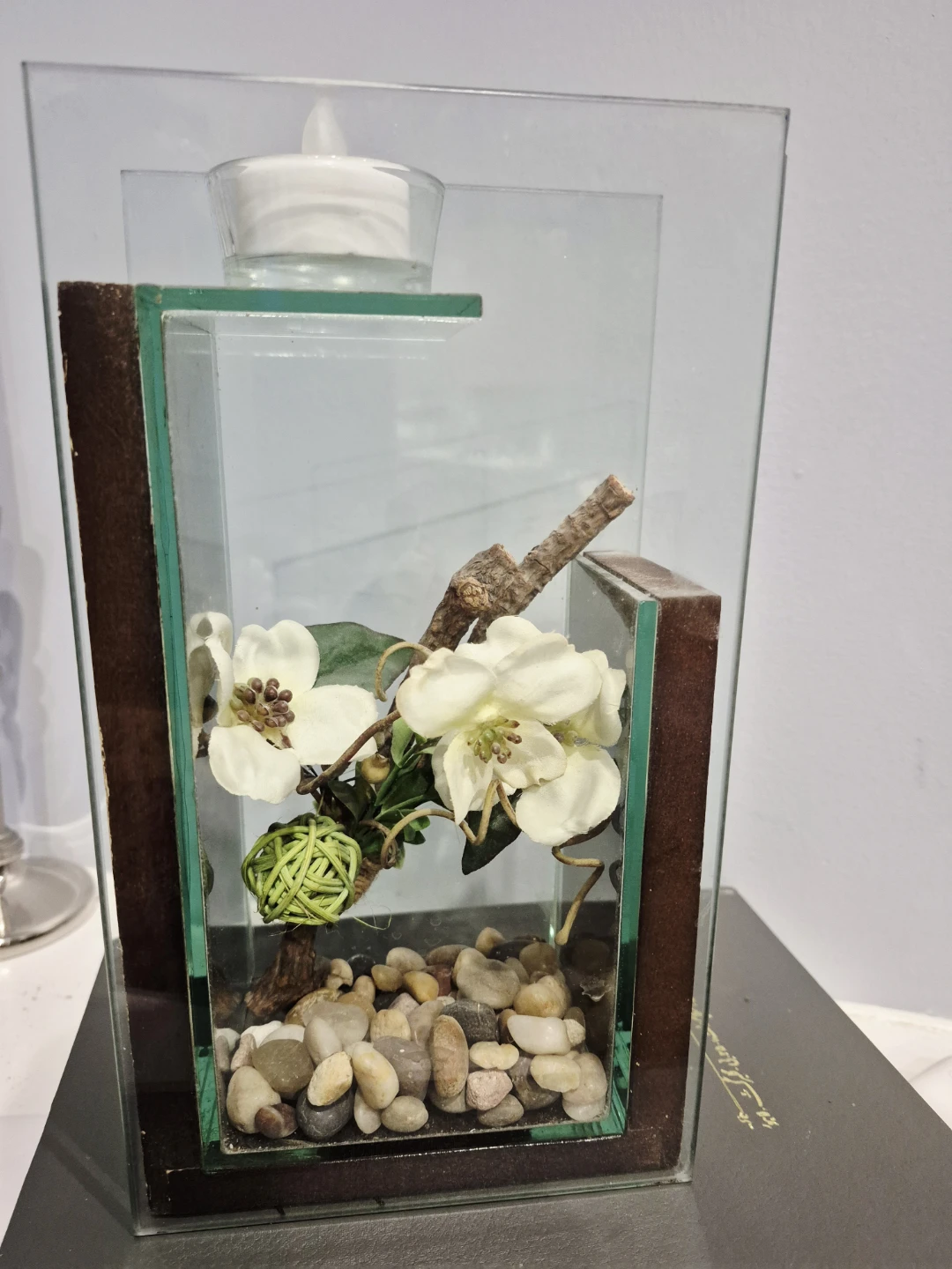 Glass Candle Holder with Floral Arrangement