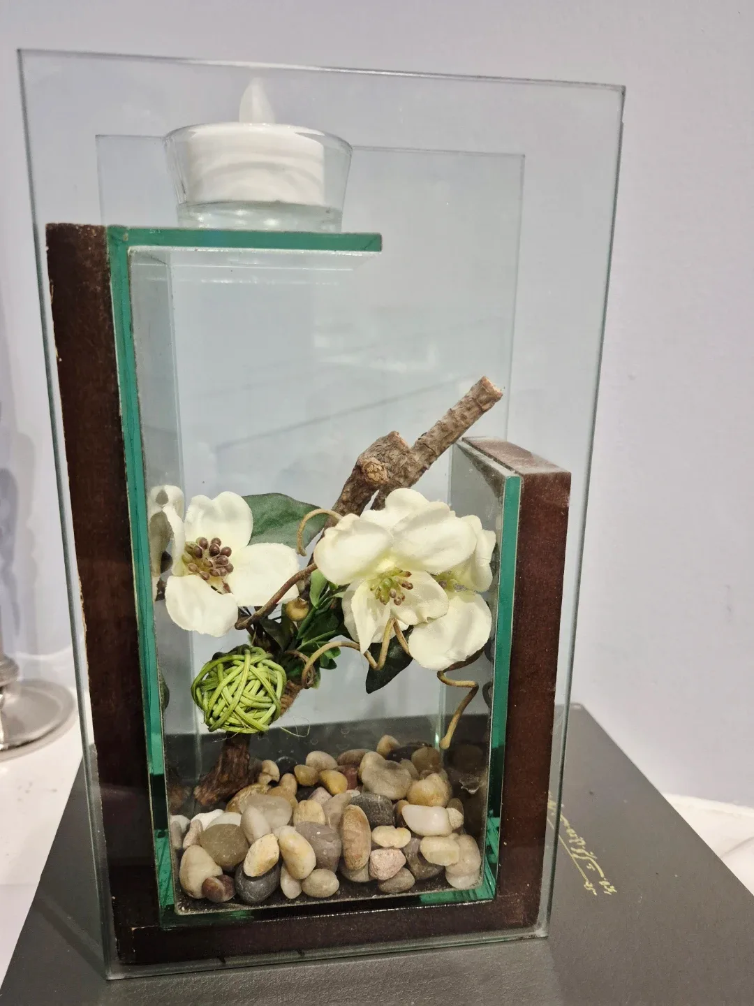 Glass Candle Holder with Floral Arrangement