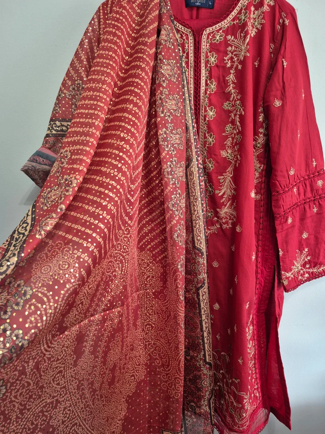 Red Embroidered Kurti - Size L image indicator(3)