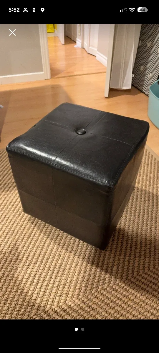 Black Faux Leather Storage Ottoman
