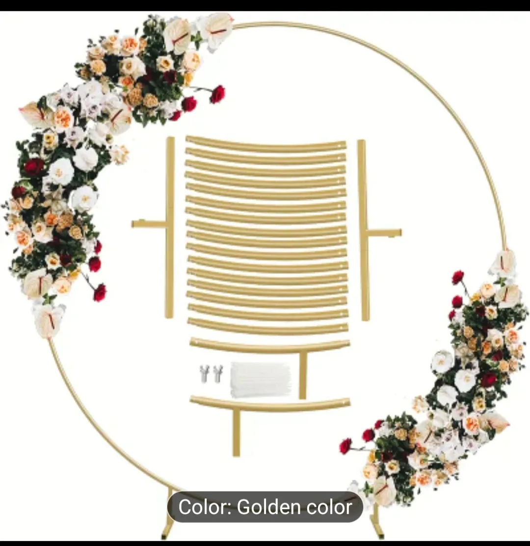 Golden Round Wedding Arch Backdrop Stand - 8.2FT
