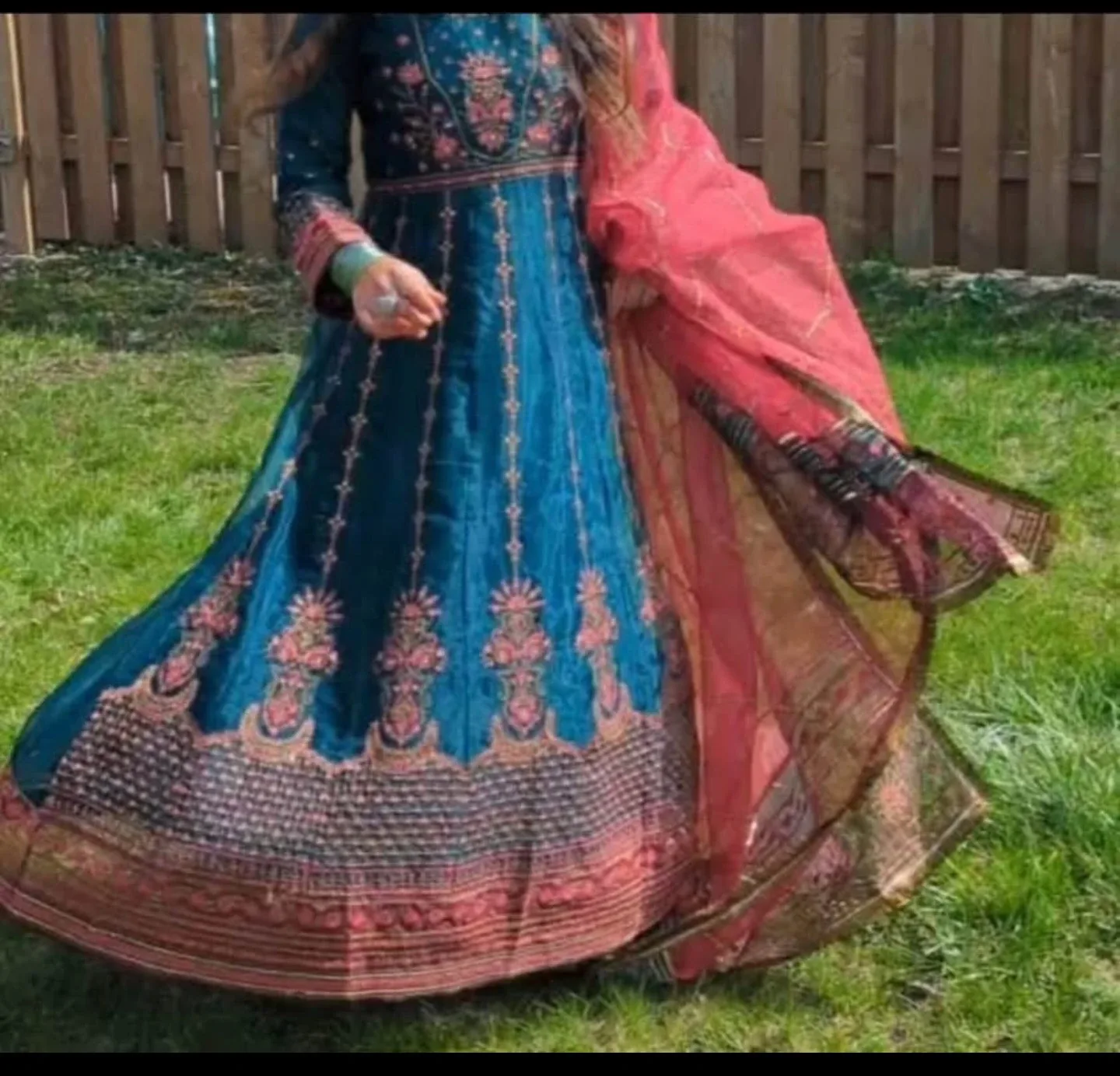 Teal & Red Embroidered Anarkali Dress image indicator(2)