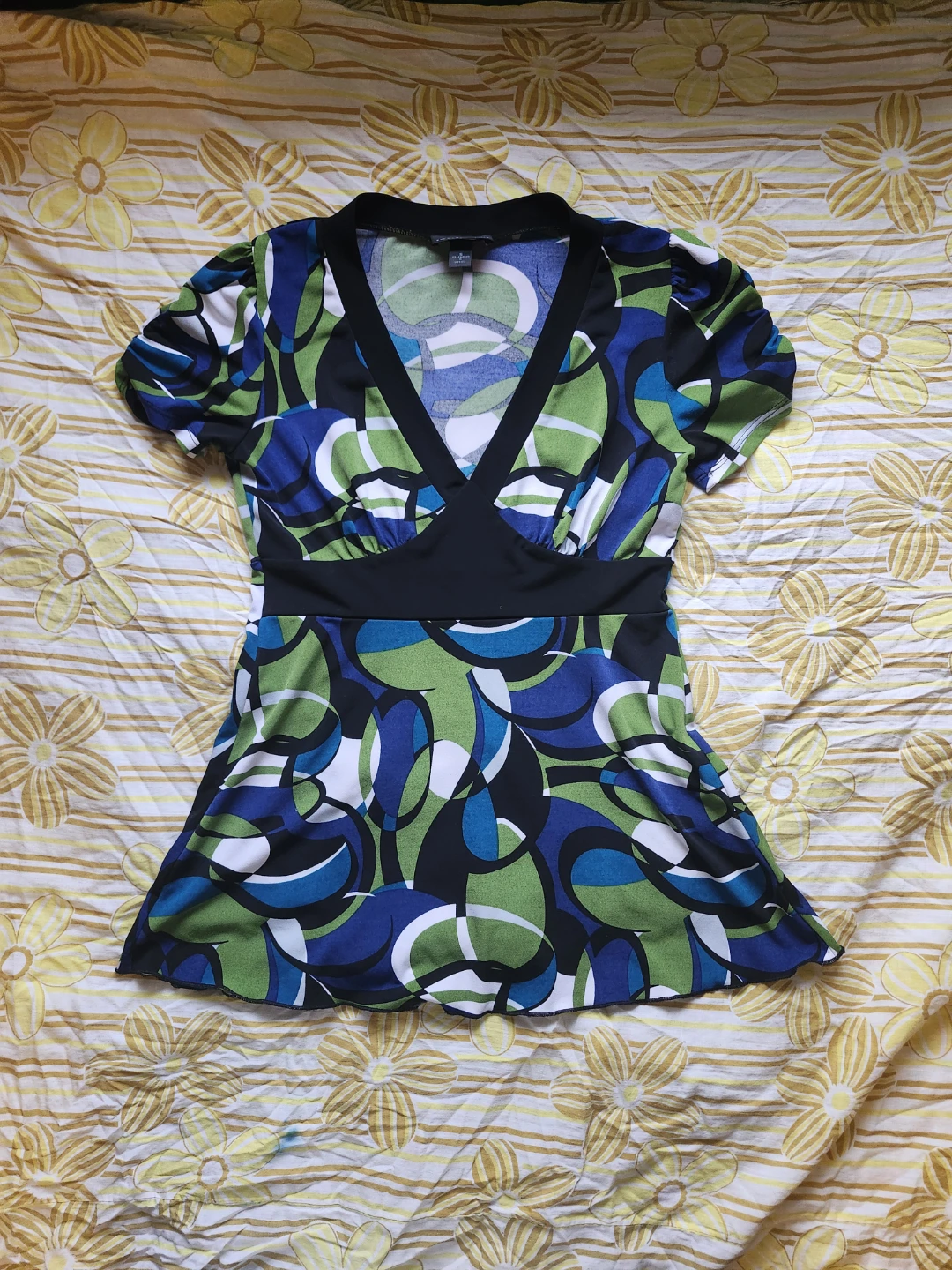 Green and blue retro style babydoll top