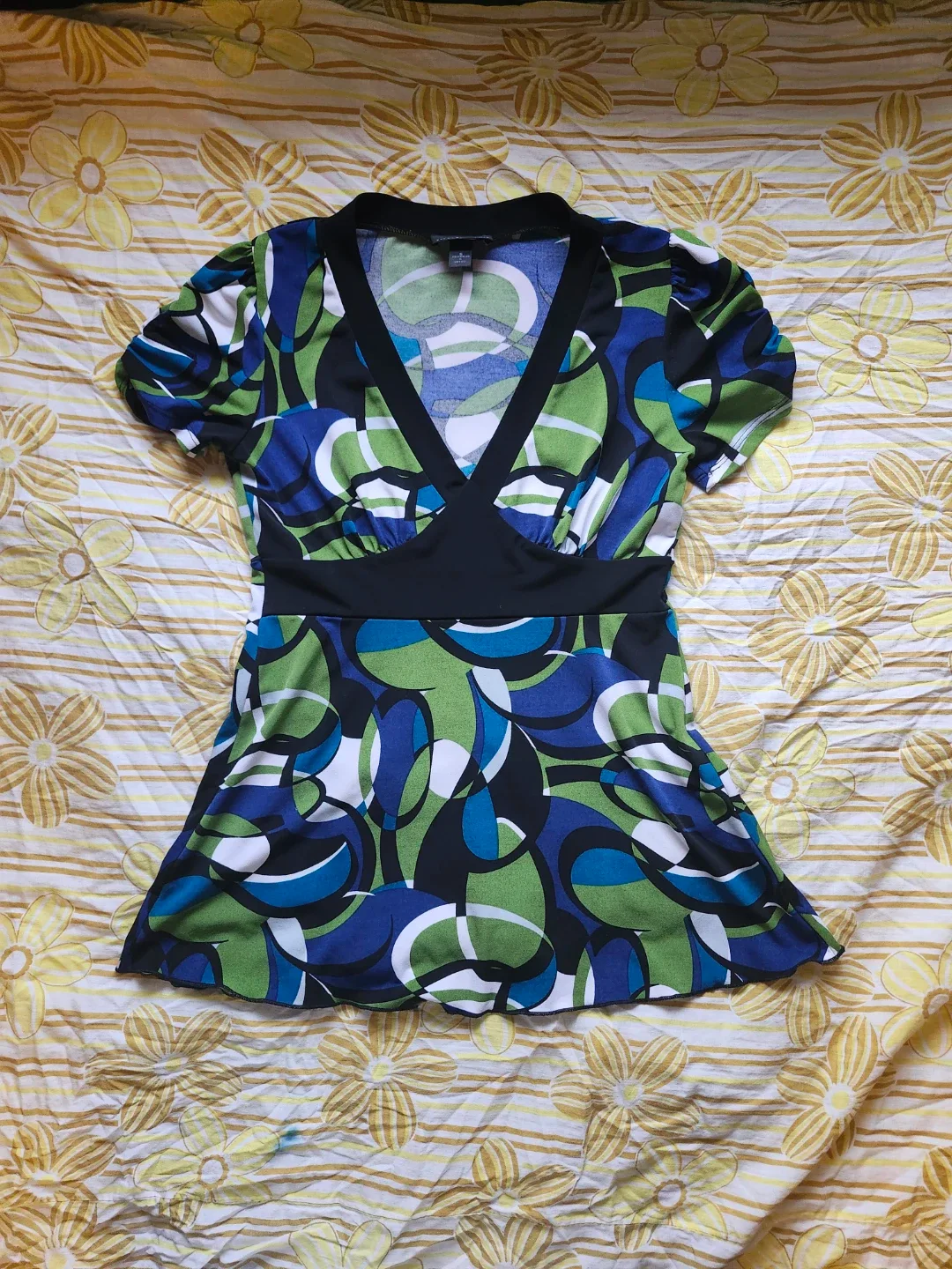 Green and blue retro style babydoll top