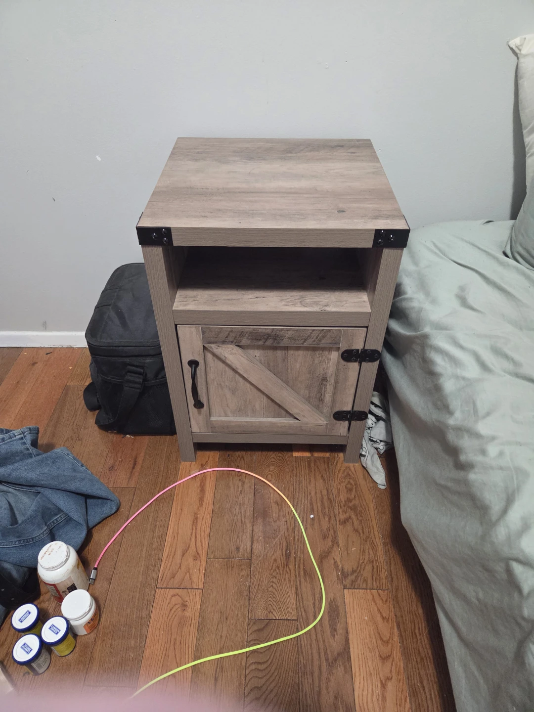 Wood Nightstand with Barn Door Style