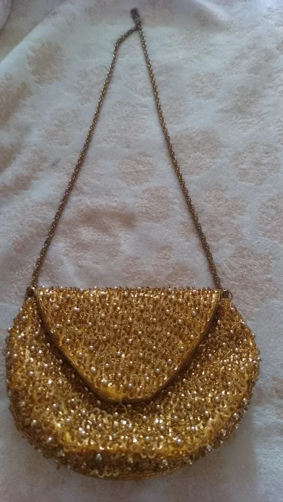 Gold Beaded Evening Clutch Purse