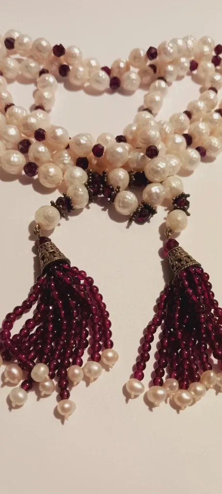 Sterling Silver Genuine Garnet  Stone & Pearl  Necklace image indicator(4)