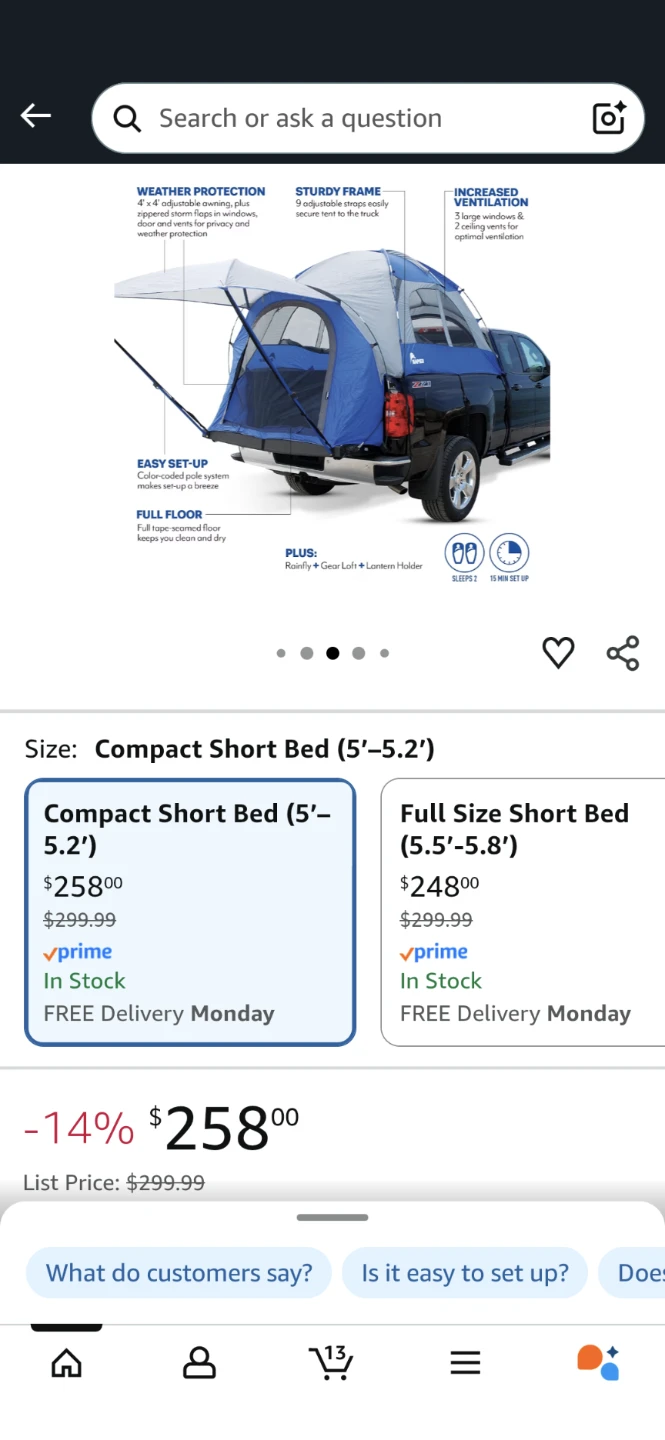 Napier Sportz Truck Tent - Compact Short Bed