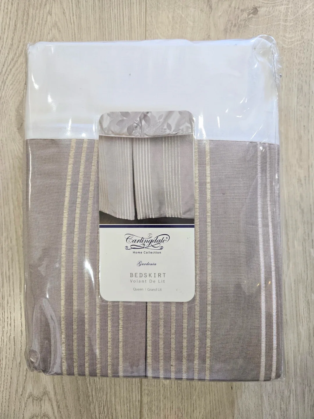 Queen Bedskirt Taupe Gold Beige Stripes NEW thumbnail