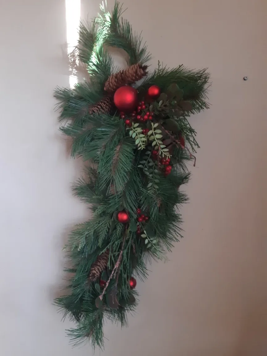 Christmas Pine Swag with Red Ornaments