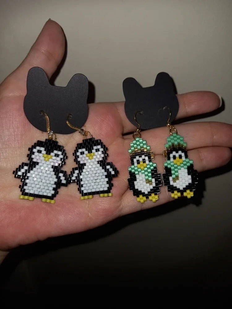 Handmade Beaded Penguin Earrings
