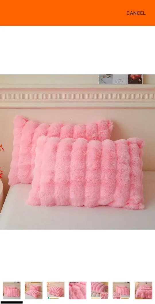 Pink Faux Fur Pillow Cases - Set of 2