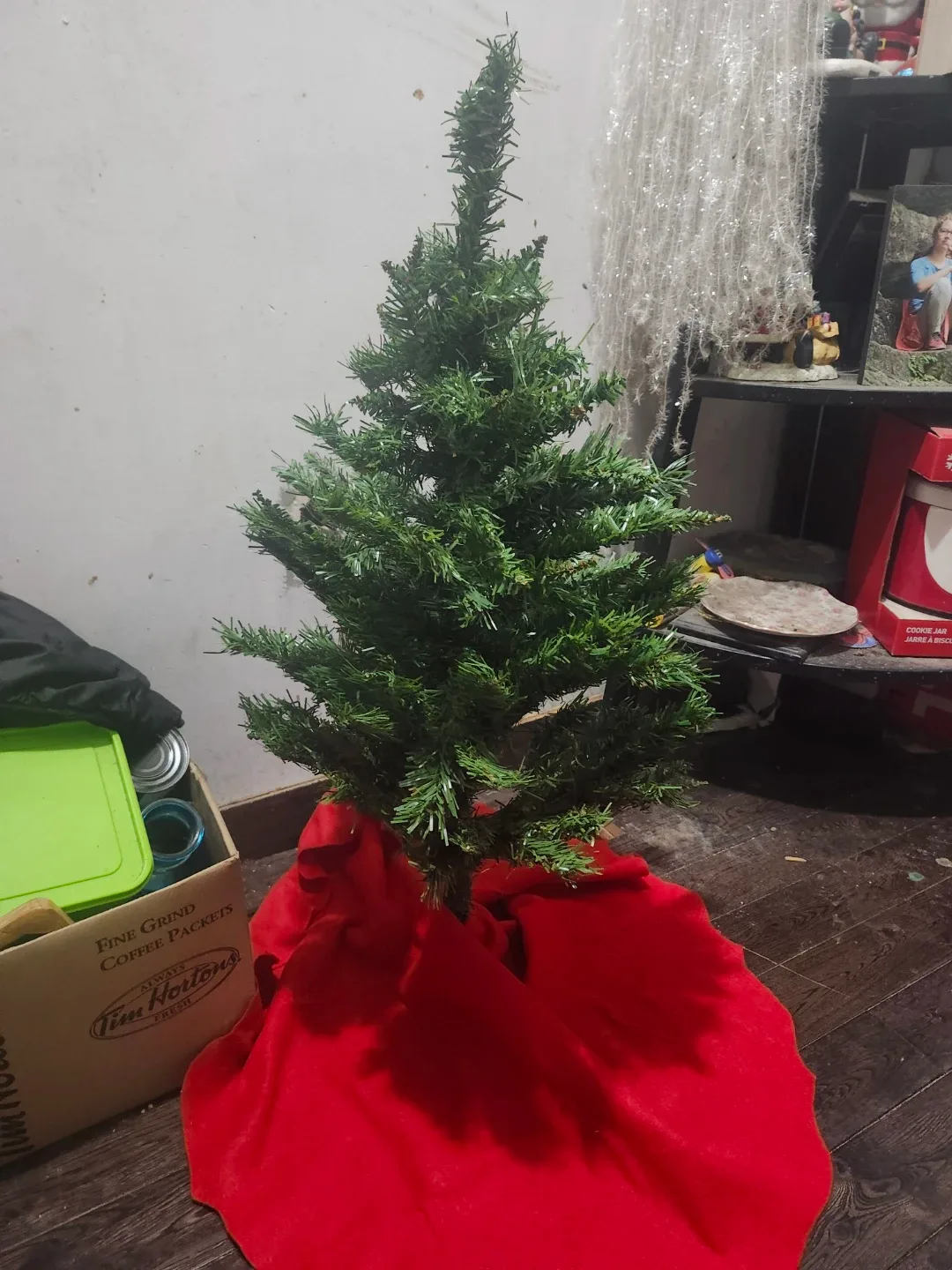Small Artificial Christmas Tree with Red Skirt