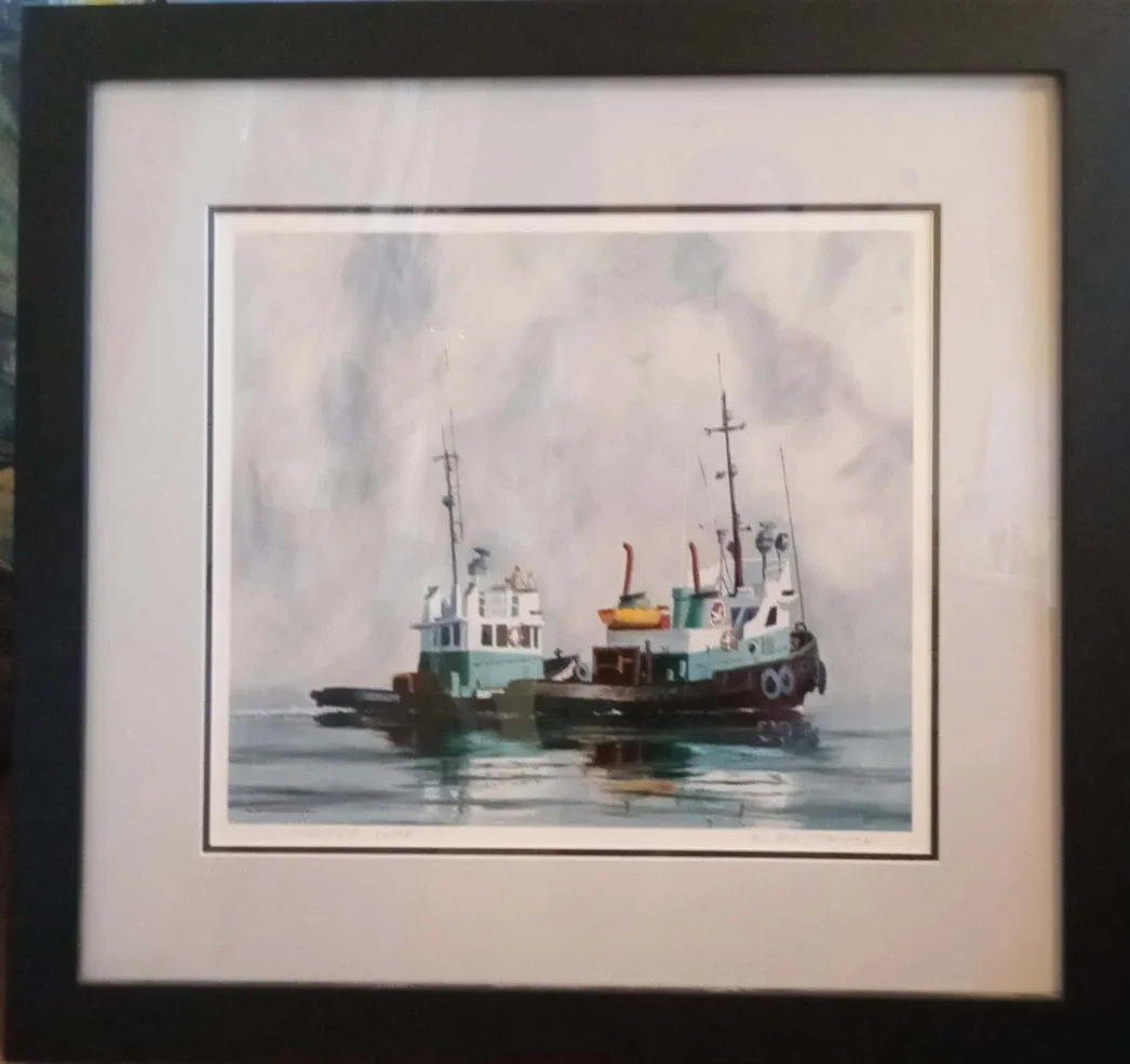 Autographed Hangable Framed Painting of Sail Boat