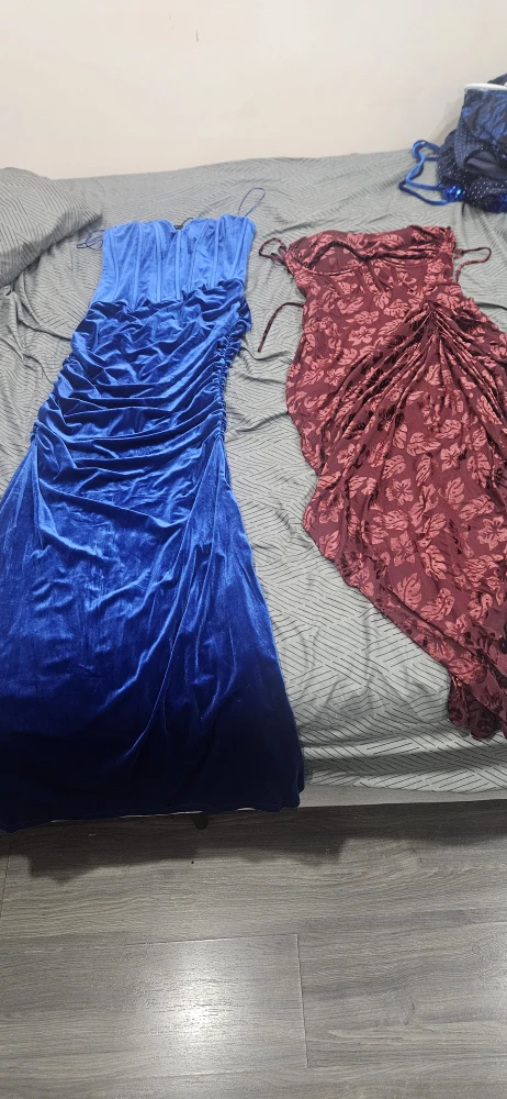 Two Dresses: Blue Velvet & Burgundy Floral
