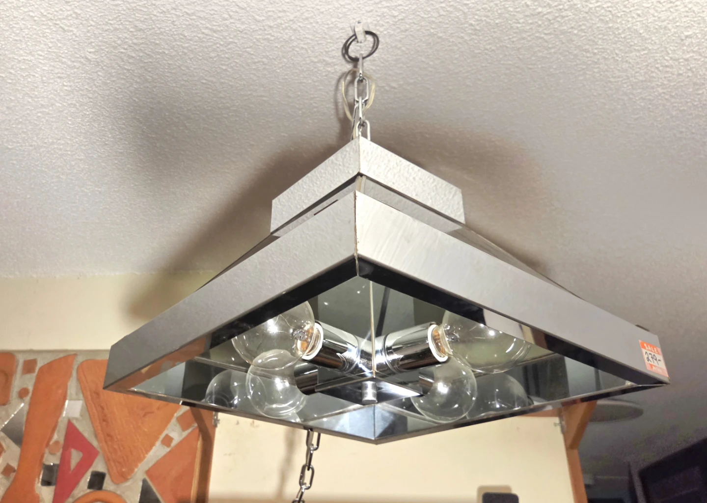 Retro Chrome & Smoke Glass Trapezoid Shape Ceiling Fixture