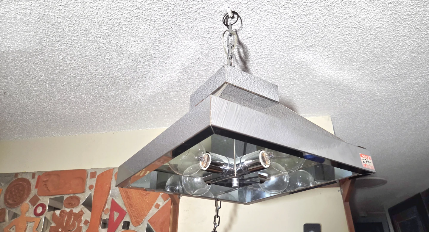 Retro Chrome & Smoke Glass Trapezoid Shape Ceiling Fixture - photo 2