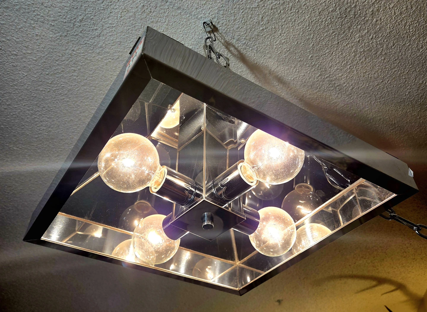 Retro Chrome & Smoke Glass Trapezoid Shape Ceiling Fixture - photo 3