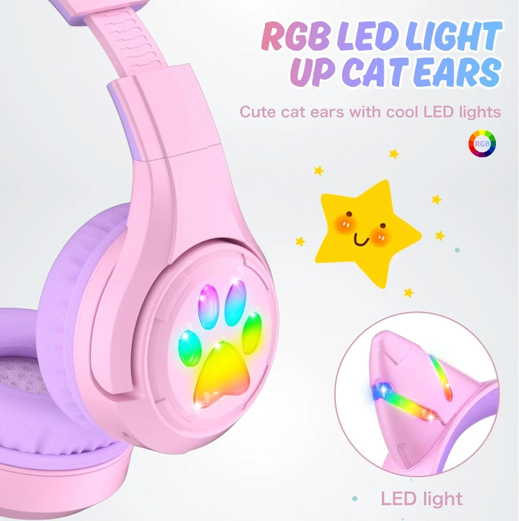 NEW Kids Cat Ear Bluetooth Headphones with LED Light Up - photo 5