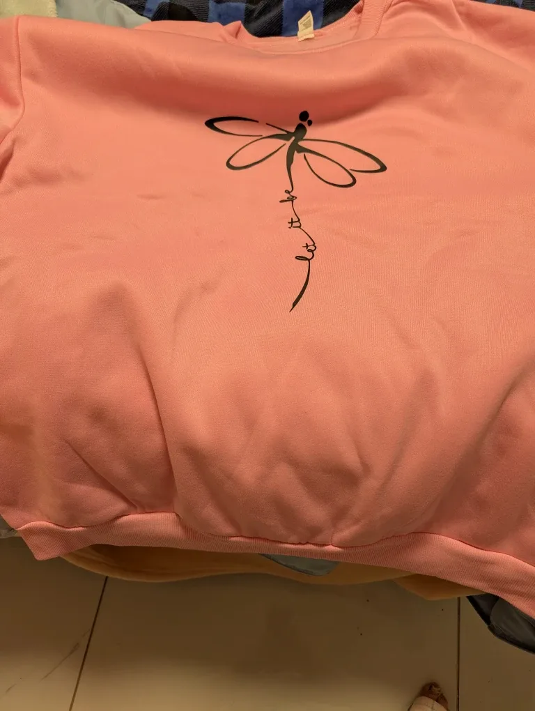 Pink Crewneck Sweatshirt with Dragonfly Design