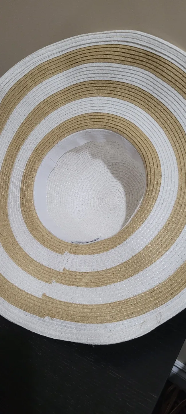 Striped Floppy Hat - Beige and White image indicator(4)
