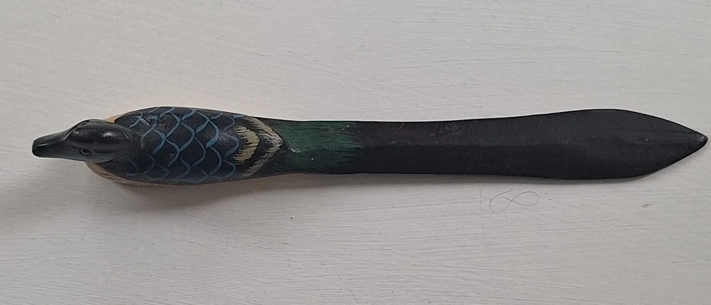Bintage 1970s Hand Carved Wooden Duck Letter Opener image indicator(6)