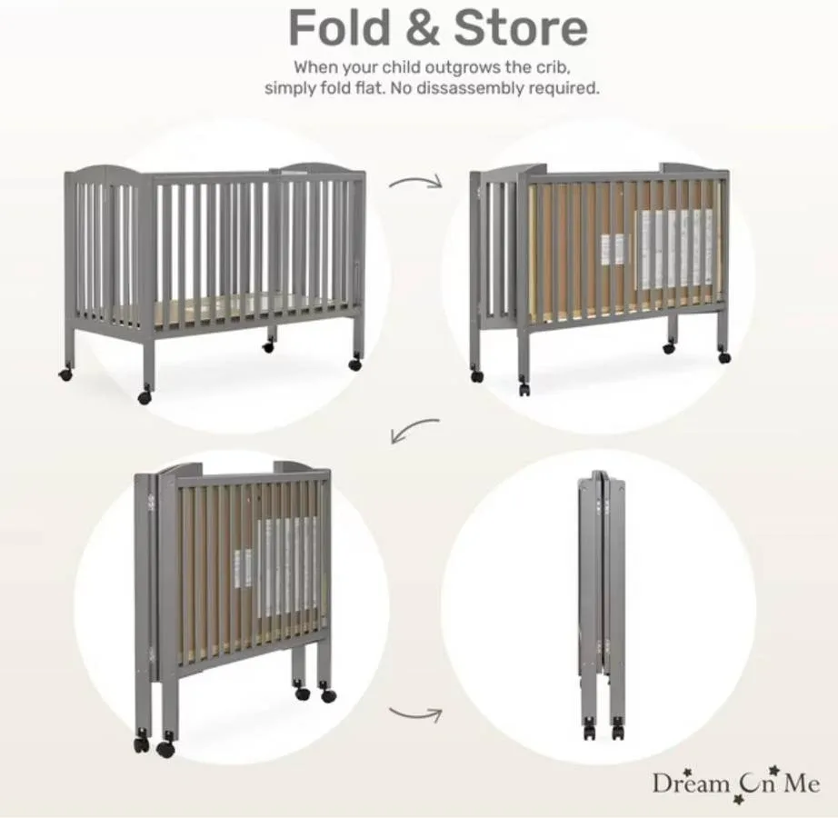Dream On Me Folding Full-Size Crib 2 Mattress Height kids bed image indicator(4)