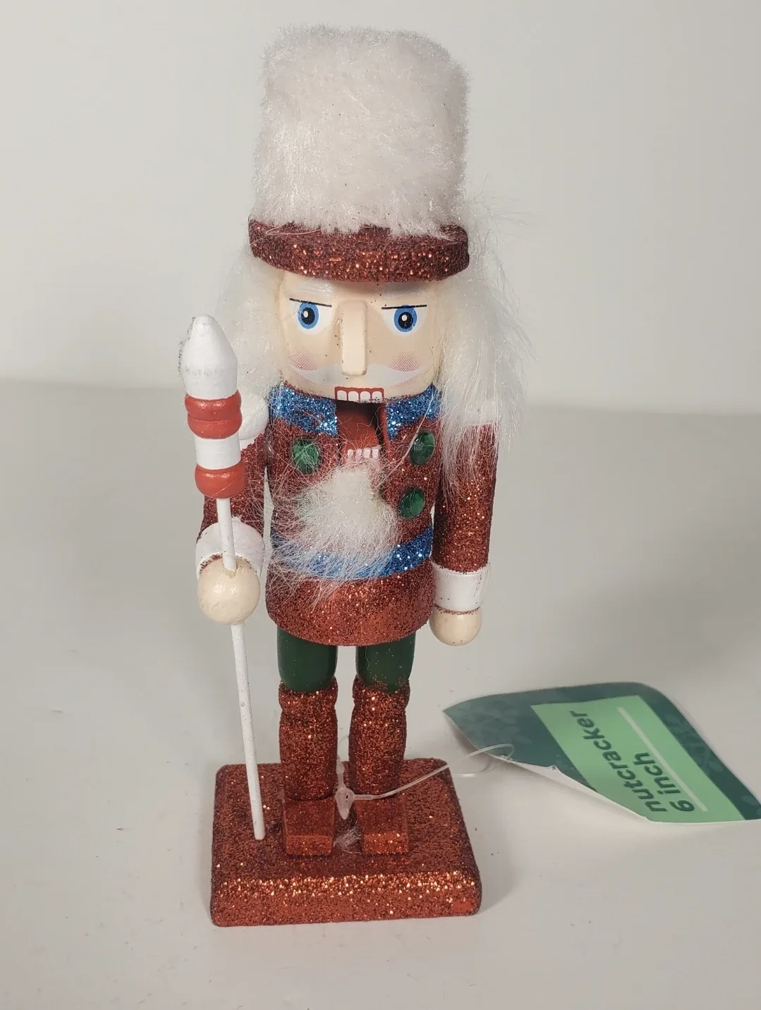 Christmas Red Glitter Nutcracker Holiday Home Décor 6 Inches image indicator(2)