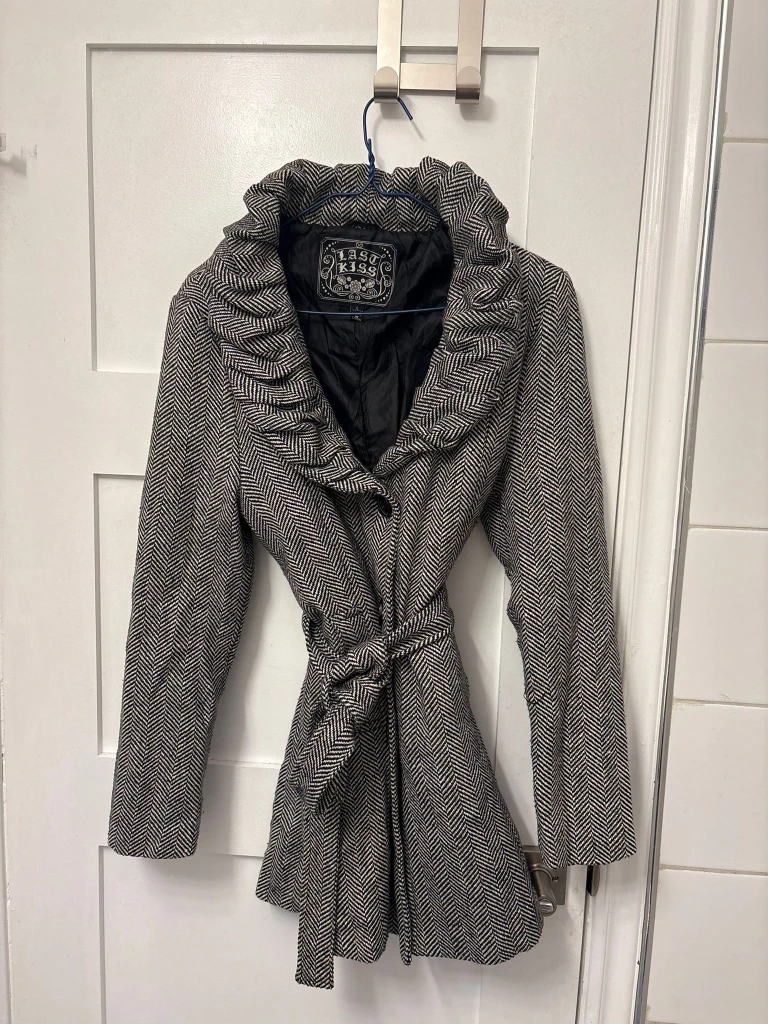 Last Kiss Black & White Herringbone Coat - Size L